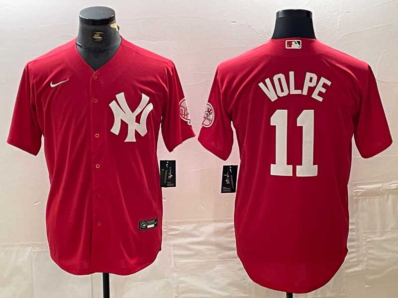 Mens New York Yankees #11 Anthony Volpe Red Fashion Cool Base Jersey->new york yankees->MLB Jersey